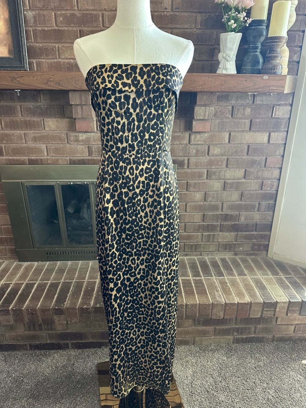 Reformation Wild Chic Strapless Leopard Satin Maxi Dress Size 6